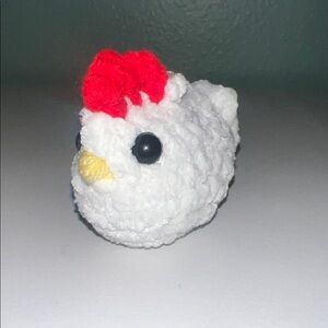 Plush White Crochet Chicken Bird Toy with Red Comb